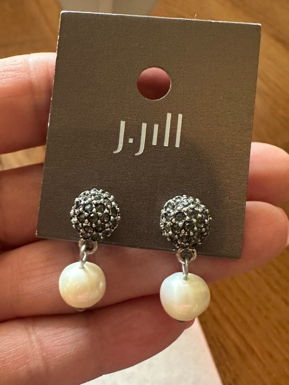 J. Jill Silver Crystal Ball Earrings with White Pearl Drops NWT
